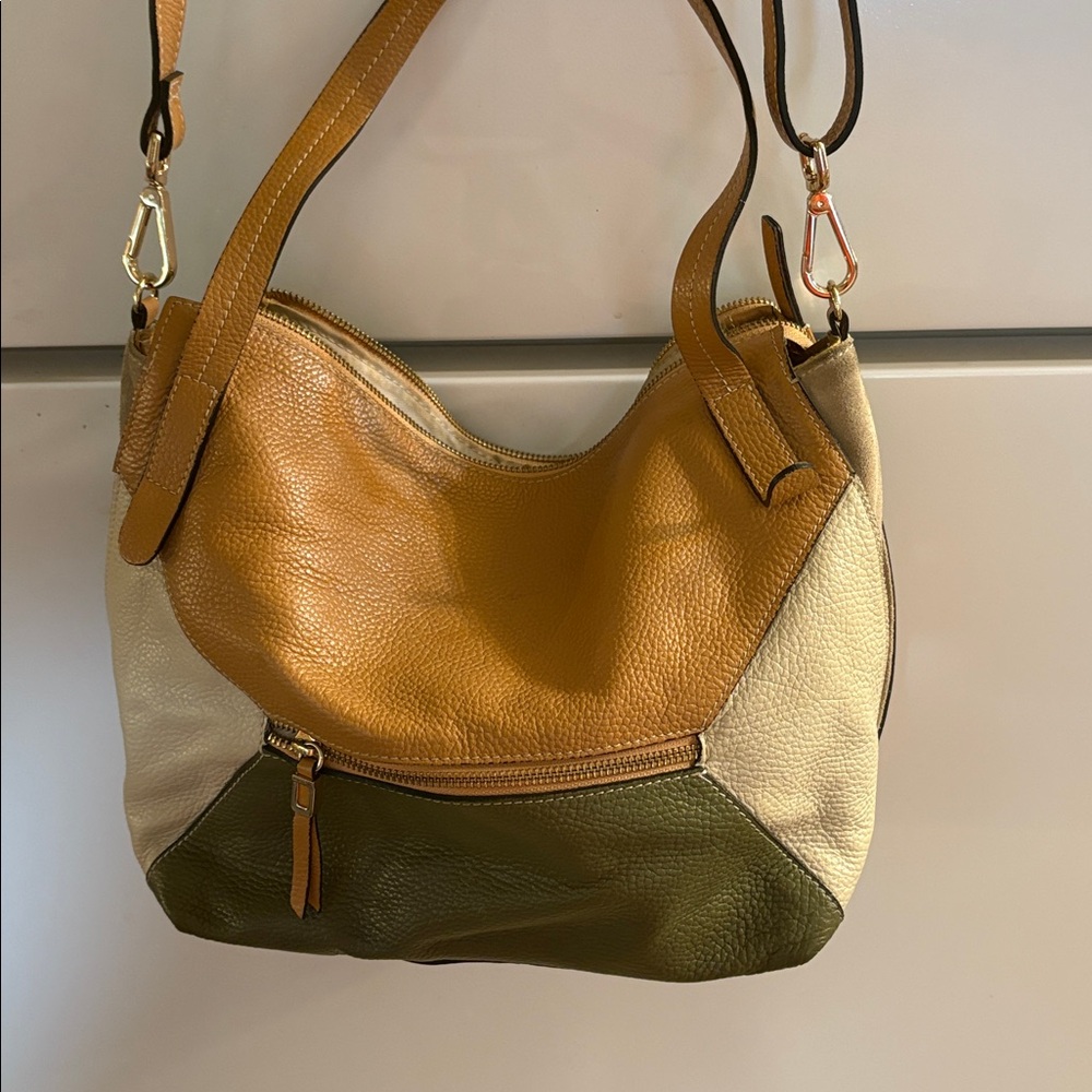 Innue mixed leather colorblock handbag Italy